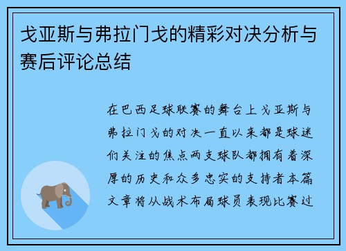 戈亚斯与弗拉门戈的精彩对决分析与赛后评论总结
